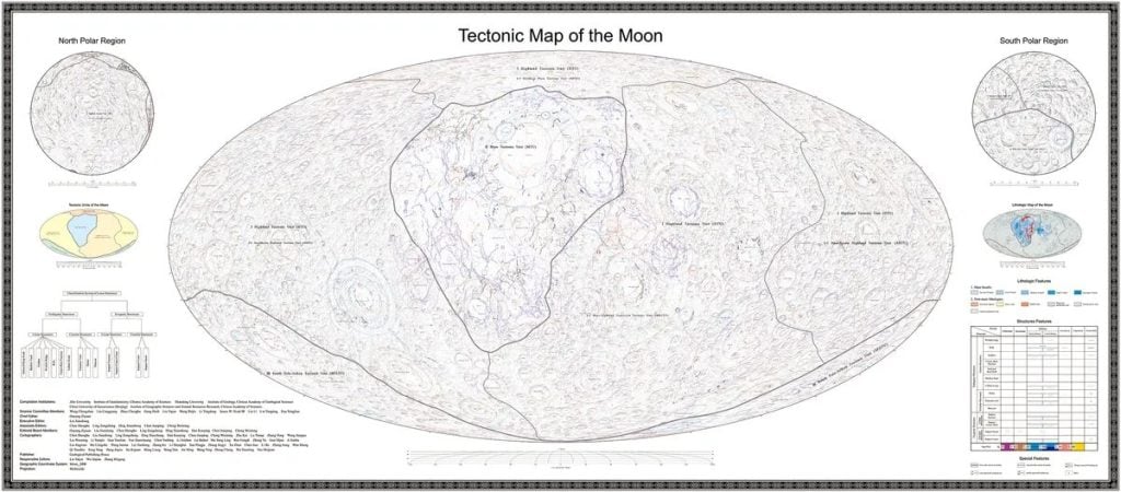 De kaart met maantektoniek.