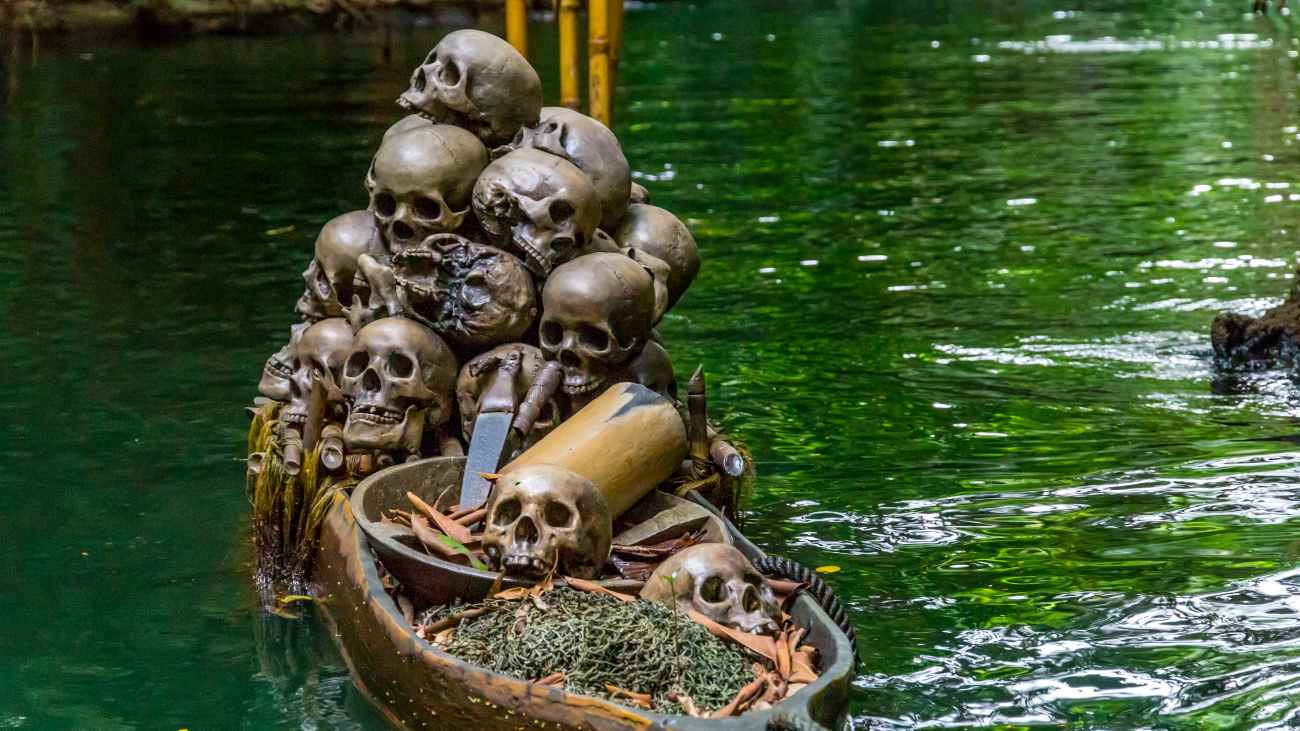 Kannibalisme, mensenschedels op een boot