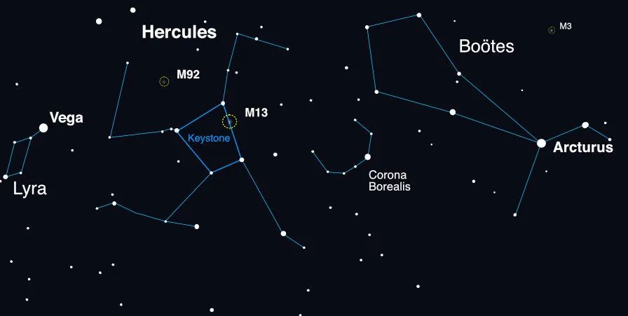 Sterrenbeelden uitgetekend om uit te beelden waar je T Coronae Borealis zou kunnen zien