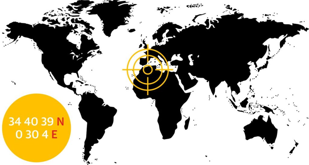 Wereldkaart met locatie en coördinaten van Maamora.