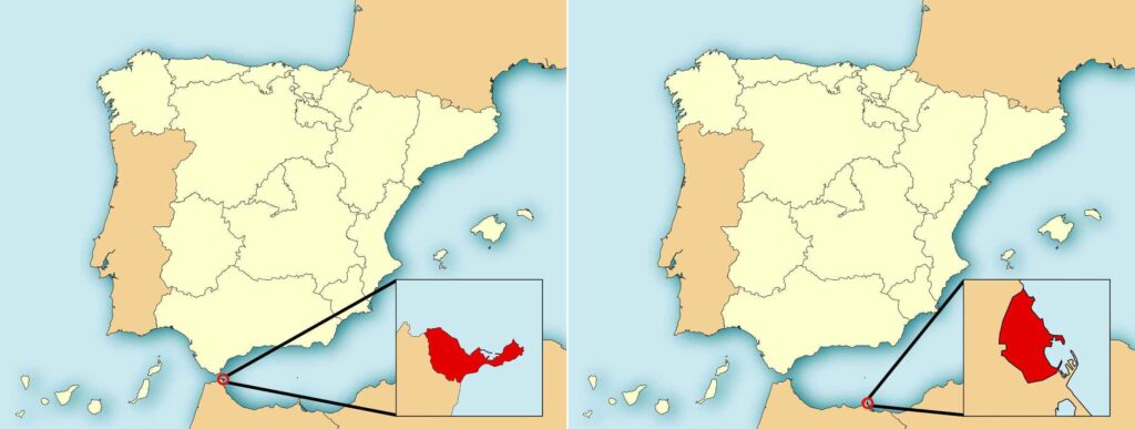 Locatie van Ceuta en Melilla