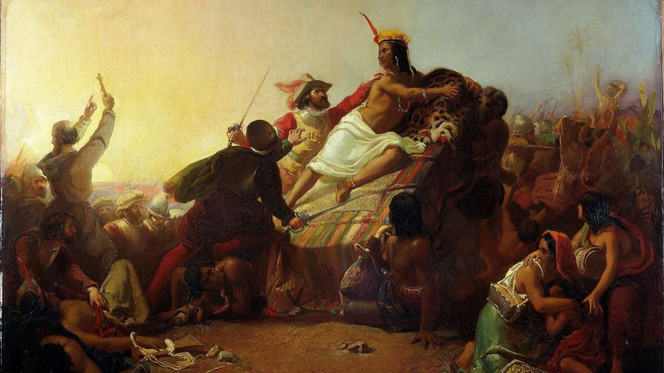 Pizarro Seizing the Inca of Peru van John Everett Millais