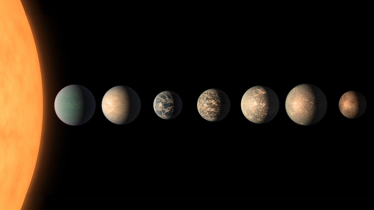 TRAPPIST-1 en haar zeven planeten.